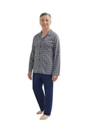 Piżamy damskie - Piżama Męska 2Xl Długi Rękaw Spodnie Rozpinana Elegancka Bawełniana Granatowa W Kratkę 4 - miniaturka - grafika 1