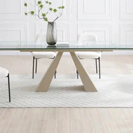 Stoły - Stół do jadalni rozkładany dla 6 do 10 osób ze szkła hartowanego i beżowego metalu - Przezroczysty - LOZIPA marki Maison Céphy - miniaturka - grafika 1