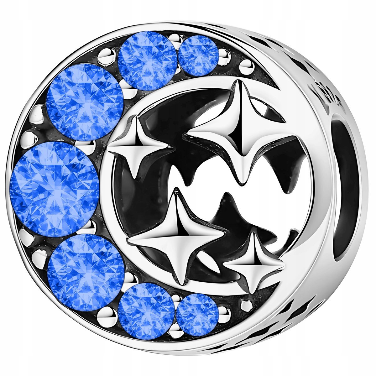 Charms Srebrny Księżyc Gwiazdy Niebieskie Cyrkonie Półksiężyc SREBRO 925