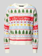 Swetry damskie - Sweter świąteczny o kroju relaxed fit z napisem model ‘HAPPY FROSTLIGHT’ - miniaturka - grafika 1