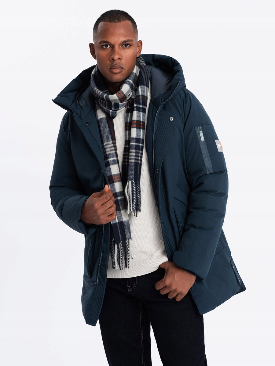 Długa sezonowa kurtka męska stylu outdoorowym granatowa V2 OM-JALJ-0202 XL
