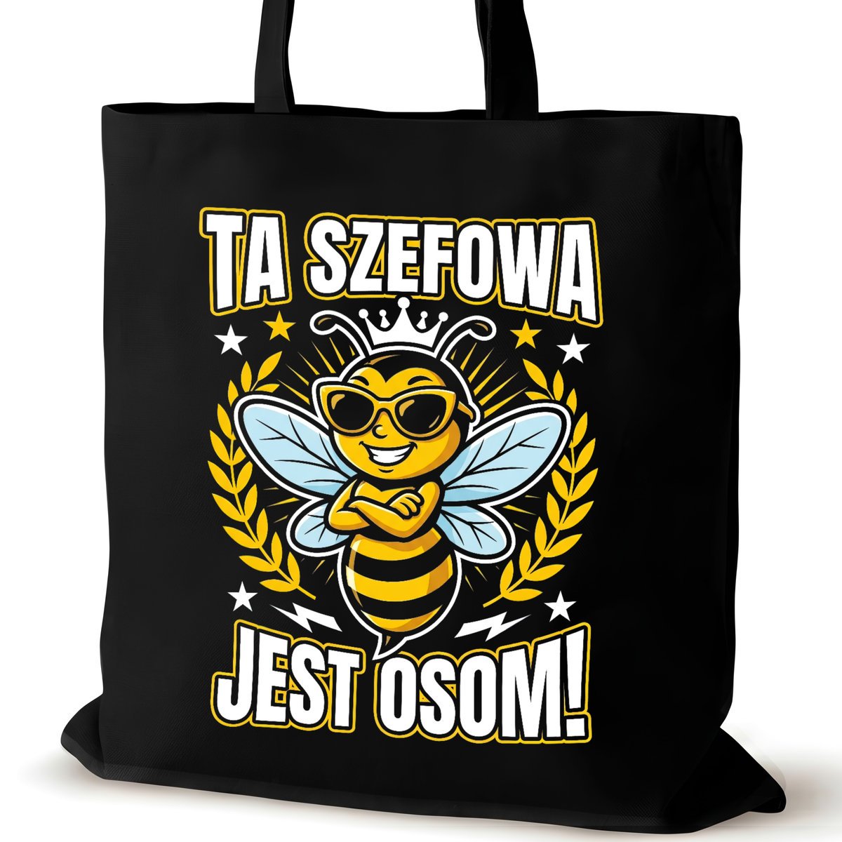 Torba bawełniana szefowej czarna na ramię śmieszna walentynki pracy osom