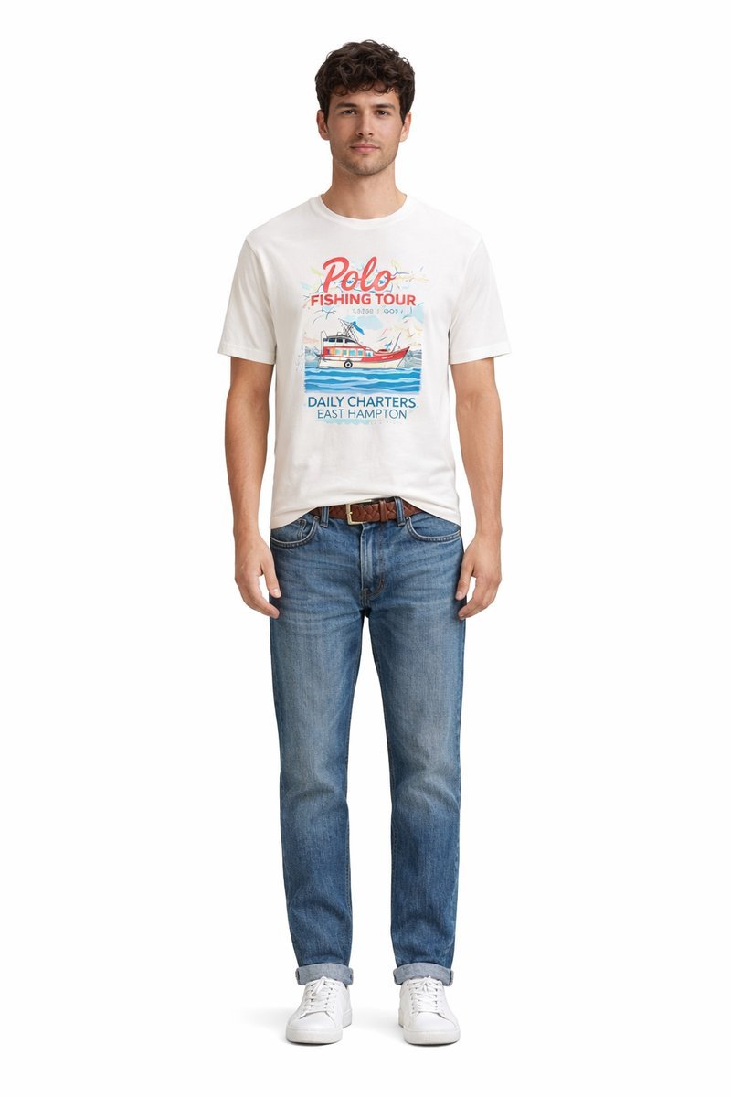 POLO RALPH LAUREN BIAŁY T SHIRT Z NADRUKIEM I OKRĄGŁYM DEKOLTEM XL 1I3A