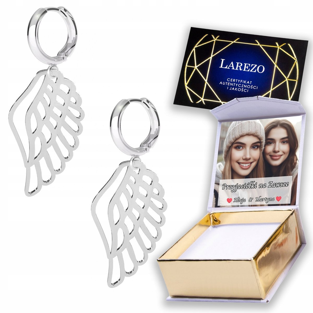 Kolczyki Srebrne 925 Ażurowe Skrzydło Anioła Skrzydła Wings NADRUK