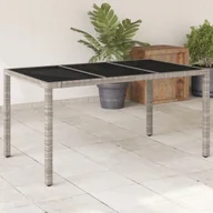 Stoły ogrodowe - vidaXL Stół ogrodowy ze szklanym blatem, szary 150x90x75 cm, rattan PE - miniaturka - grafika 1