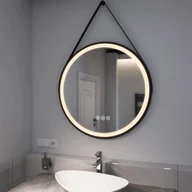 Lustra - EMKE Lustro łazienkowe LED okrągłe o średnicy 80 cm Lustro łazienkowe LED z oświetleniem 3 barwy światła 3000-6500K chłodna biel neutralna ciepła biel ściemnialne podświetlane lustro z powłoką przeciwmgielną i przełącznikiem dotykowym IP44 energooszczędne (czarny design) - miniaturka - grafika 1