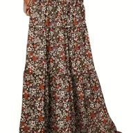 Spódnice - TEMU Damska spódnica midi w stylu bohemy z kwiatowym nadrukiem na , długa plisowana spódnica o kroju litery A z wysokim stanem, idealna na - miniaturka - grafika 1