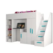 Łóżka dla dzieci i młodzieży - Abiks Łóżko piętrowe Antresola PARTY 14 biały + biały + turkusowy - miniaturka - grafika 1