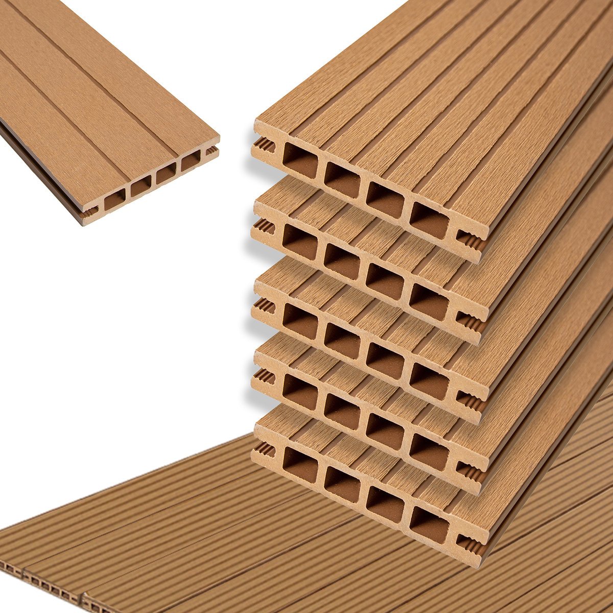 Deska tarasowa WPC 11x2x200 cm Teak panel tarasowy brązowa 5 szt. 1,1mkw