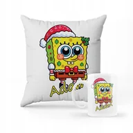 Gadżety dla niej i dla niego - ZESTAW PODUSZKA + KUBEK Spongebob święta + IMIĘ 2 - miniaturka - grafika 1