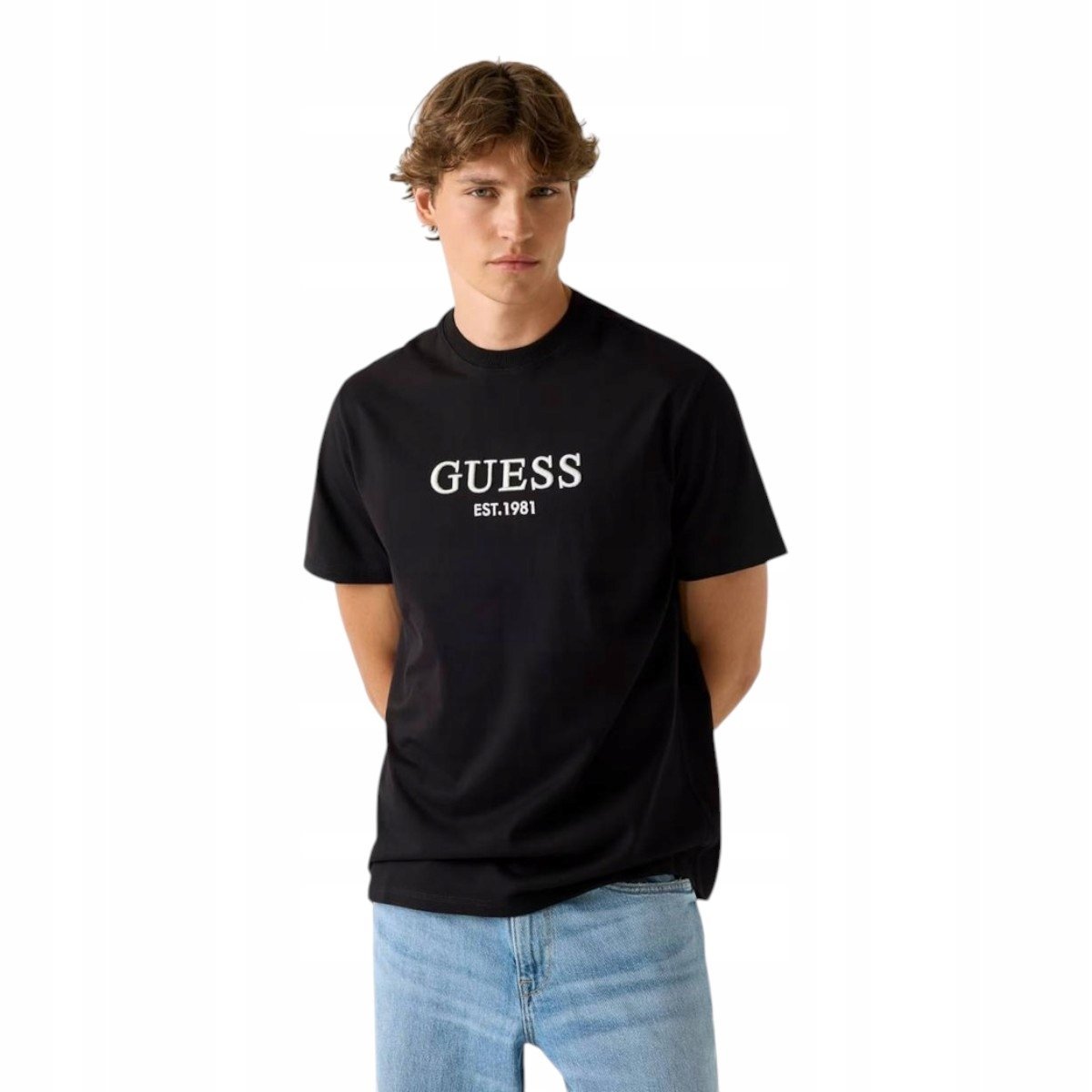 GUESS KOSZULKA MĘSKA T-SHIRT CN SS EMBROIDERY LOGO CZARNA r.L