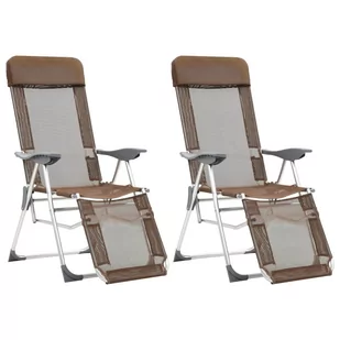 vidaXL Składane krzesła turystyczne z podnóżkami, 2 szt., brązowe - Fotele i krzesła ogrodowe - miniaturka - grafika 1
