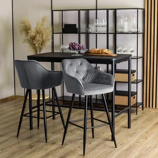 Krzesło Barowe Tapicerowane Hoker SALEM Szare Welurowe Nowoczesne Loft - Taborety i hokery - miniaturka - grafika 1