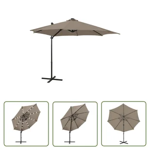 The Living Store Parasol wiszący z lampkami LED i słupkiem - 300 cm - taupe - Parasol Wiszący - Parasole ogrodowe - miniaturka - grafika 1