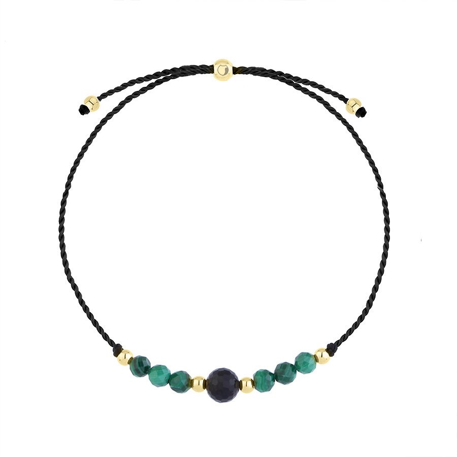 Bransoletka zodiakalna Byk Zielony malachit turmalin na sznurku