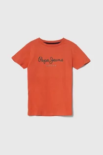 Koszulki dla chłopców - Pepe Jeans t-shirt bawełniany dziecięcy PJL BJ kolor pomarańczowy z nadrukiem - grafika 1