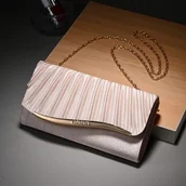 Inne - TEMU Plisowana Wieczorowa Torebka z Odczepianym Złotobrązowym Łańcuszkem i Magnetycznym Zamknięciem - Metaliczny Akcent na Krawędzi, Elegancka Torba - miniaturka - grafika 1