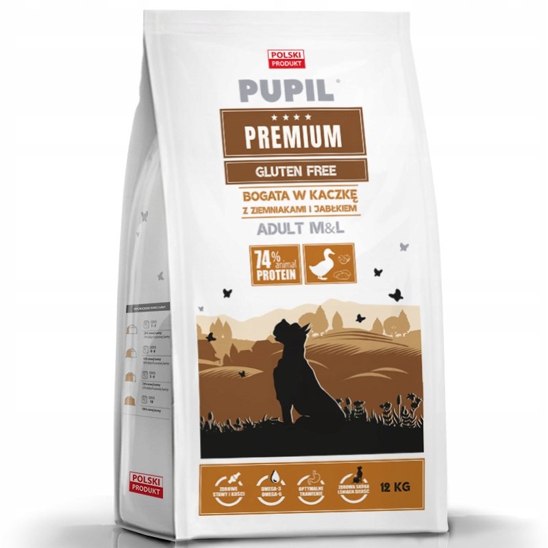 Karma sucha dla psa PUPIL FOODS Premium Gluten Free Medium&Large, bogata w kaczkę z ziemniakami i jabłkiem, 12 kg