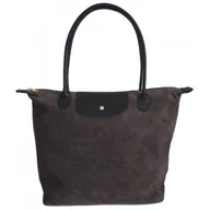 Torebki damskie - Duża zamszowa włoska torba XL- A4 , worek shopper na ramię Vera Pelle Szara z Czarnym VKA41GN - miniaturka - grafika 1