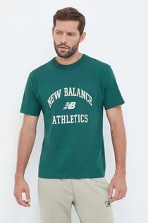 Koszulki męskie - New Balance t-shirt bawełniany kolor zielony z nadrukiem - grafika 1