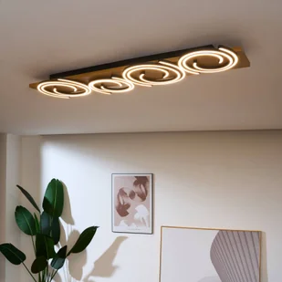 Eco-Light Lampa sufitowa LED Rifia, brązowa, długość 115 cm, 4-punktowa, drewno - Lampy sufitowe - miniaturka - grafika 2