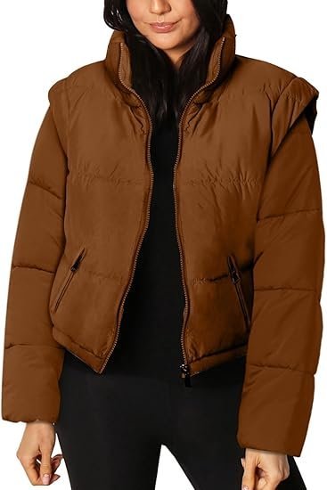 Cicy Bell Damska Kurtka Puchowa z Odpinanymi Rękawami Brązowa M