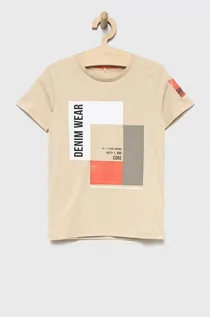 Koszulki dla dziewczynek - Name it t-shirt dziecięcy kolor beżowy z nadrukiem - - grafika 1