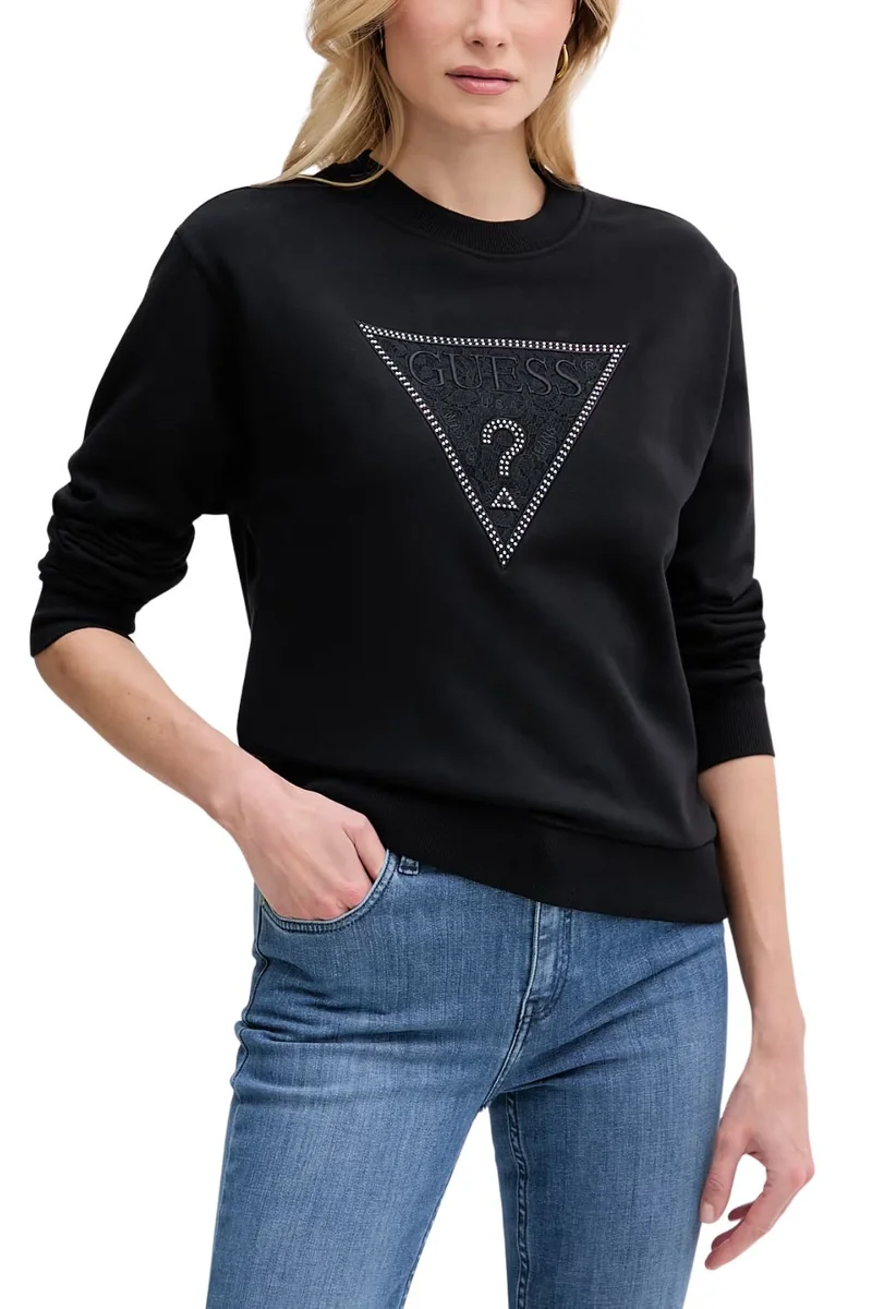 GUESS Czarna bluza damska z cyrkoniami Triangle Lace S