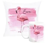 Gadżety dla niej i dla niego - ZESTAW PODUSZKA + KUBEK Prezent FLAMING AKWARELA BOHO + IMIĘ 38 - miniaturka - grafika 1