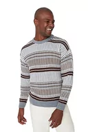 Bluzy męskie - Trendyol Męska bluza z okrągłym dekoltem z blokami kolorów, szara, 2XL, Szary, XXL - miniaturka - grafika 1