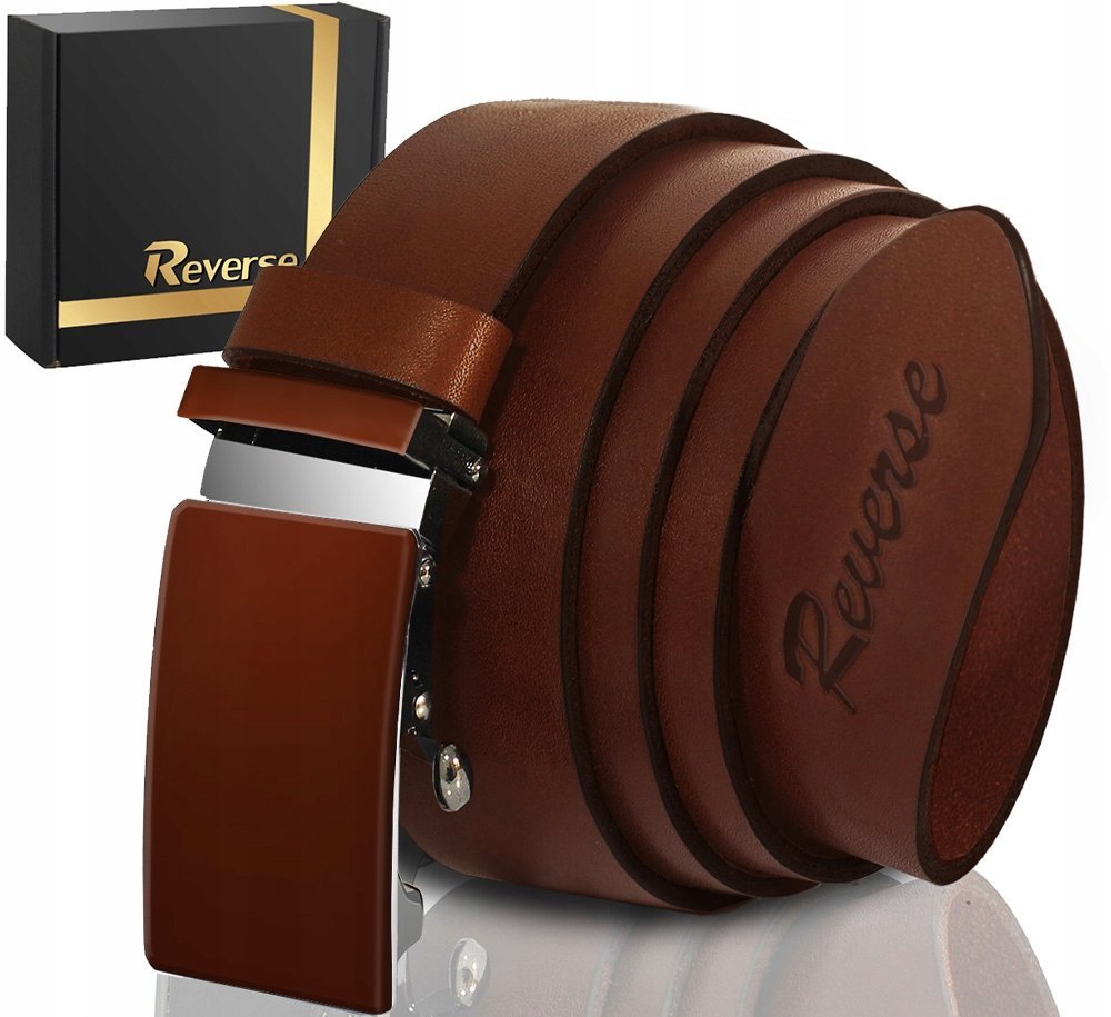 REVERSE PASEK SKÓRZANY MĘSKI DO SPODNI AUTOMAT BRĄZOWY SKÓRA NATURALNA 85