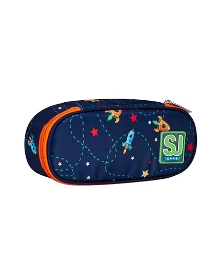 SJ Gang Piórnik szkolny Round Plus, niebieski, Spaceship Trip, owalna torebka z wewnętrzną kieszenią i elastycznymi uchwytami na długopisy, akcesoria do plecaka, podstawowe, średnie, dziecko,