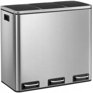 Srebrny potrójny kosz na odpady R6-H28 - Kosze na śmieci Srebrny potrójny kosz na odpady R6-H28 - Kosze na śmieci - miniaturka - grafika 1