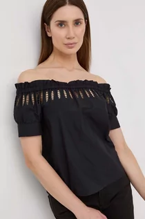 Bluzki damskie - LIU JO bluzka bawełniana damska kolor czarny gładka - grafika 1