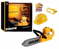 Zabawy w naśladowanie dorosłych - ELEKTRYCZNA PIŁA ŁAŃCUCHOWA KASK RĘKAWICE OKULARY DRWALA ZESTAW 4w1 G254 - miniaturka - grafika 1