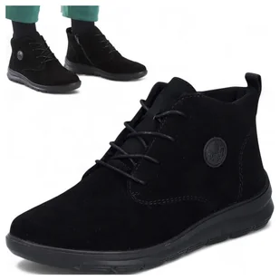 Rieker SKÓRZANE Botki Damskie Sznurowane Wygodne Półbuty Płaskie Czarne 39 - Półbuty damskie - miniaturka - grafika 1