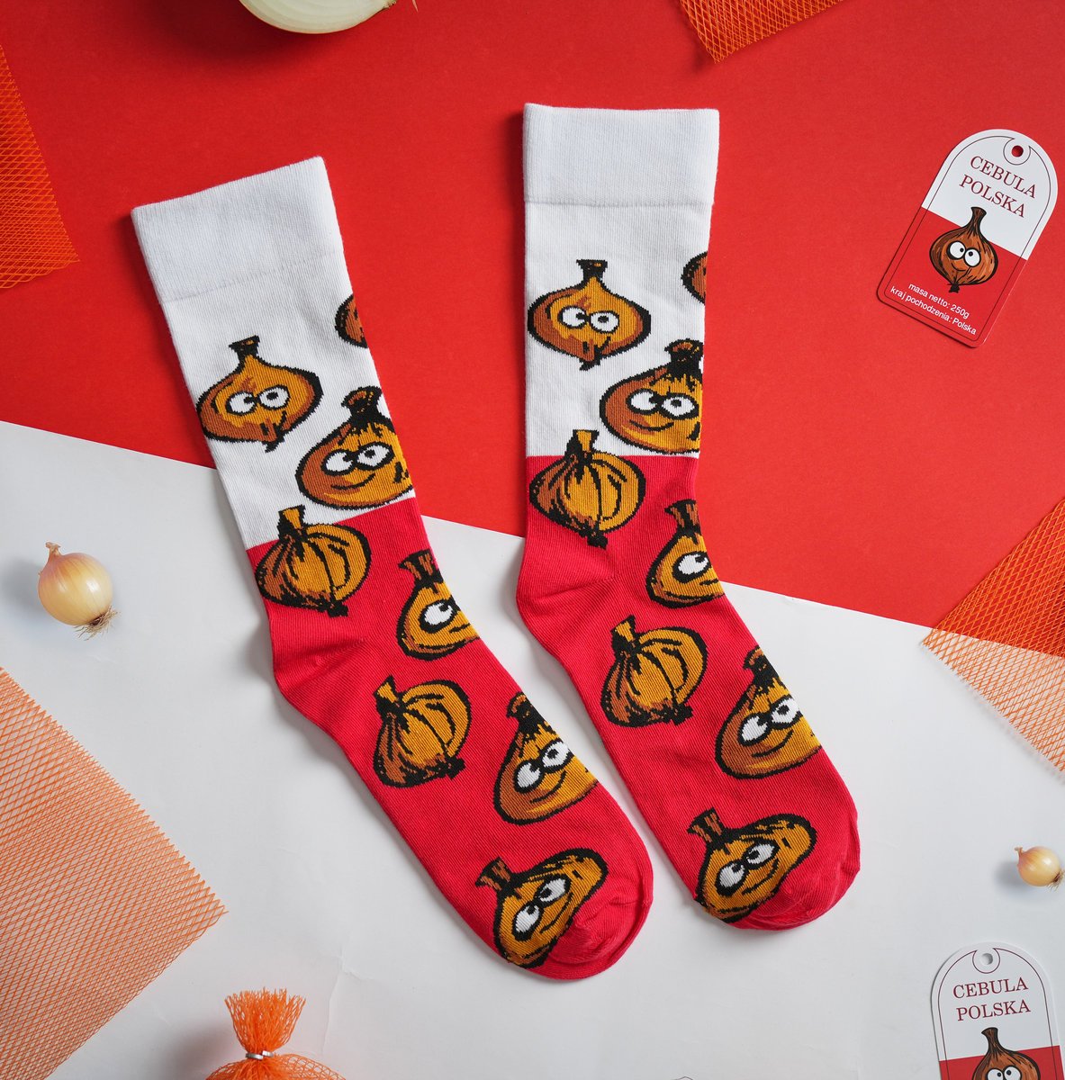Śmieszne skarpetki damskie polska cebula biało czerwone patriotyczne 36-41