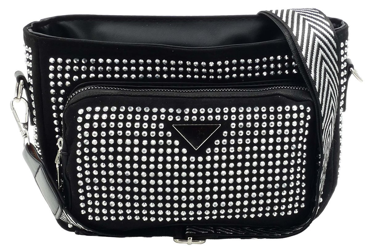 Damska Saszetka Nerka Bag Na Ramię Dwie Komory Cyrkonie Pasek Srebrna Glamour