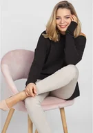 Bluzy damskie - Dzianinowa bluza, SWE169 czarny MKM - miniaturka - grafika 1