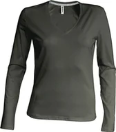 Koszulki i topy damskie - Kariban Ladies T-Shirt V-Neck Long Sleeve K382 Green Dark Khaki L - miniaturka - grafika 1