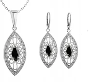 Zestawy biżuterii dla kobiet - SREBRNY KOMPLET BIŻUTERII Z CZARNYMI CYRKONIAMI - miniaturka - grafika 1
