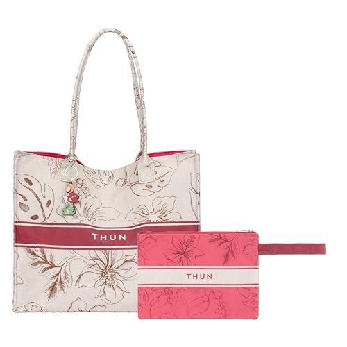 THUN - Torba plażowa z kopertówką i zawieszką egzotyczna elegancja - 100% poliester, torba 42 x 37 x 14 cm, kopertówka 20 x 28 cm