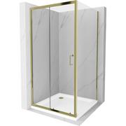 Kabiny prysznicowe - Mexen Apia kabina prysznicowa rozsuwana 90x90 cm, transparent, złota + brodzik Flat, biały - miniaturka - grafika 1