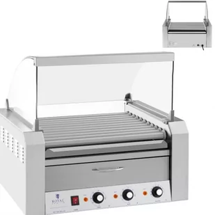Royal Catering grill rolkowy z osłoną i szufladą grzewczą Roller grill rolkowy z osłoną i szufladą grzewczą do bułek 20 parówek HotDog 2600W 230V Royal Catering 1007117 - Piece, kotły  i płyty grzejne gastronomiczne - miniaturka - grafika 1