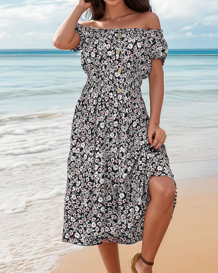 Royalfashion Damska sukienka do kolana a'la hiszpanka w kwiaty-M - 38