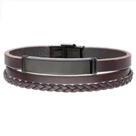 Bransolety męskie - Bransoletka czarna męska na brązowej skórze - miniaturka - grafika 1