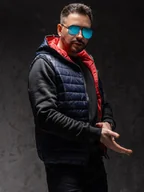 Kamizelki męskie - Granatowa pikowana kamizelka męska z kapturem Denley 7106A1 - miniaturka - grafika 1