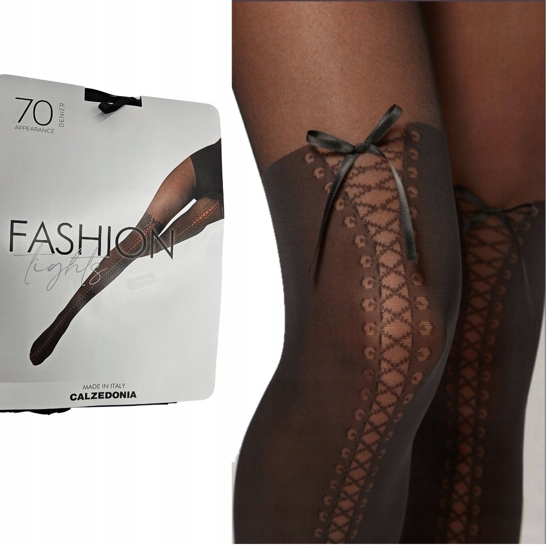 Rajstopy Calzedonia efekt pończoch kozaków wiązanych z kokardką 70 den 5 XL