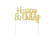 Ciasta i półprodukty do ciast - Topper na tort Happy Birthday złoty brokatowy - 14 cm - miniaturka - grafika 1