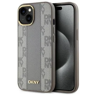 Etui DKNY Leather Checkered Mono Pattern MagSafe do Apple iPhone 15 Plus Beżowy - Etui i futerały do telefonów - miniaturka - grafika 1